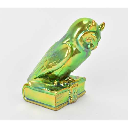 9 - A Hungarian Zsolnay Eosin green iridescent model of an owl, first half 20th century, with factory ma... 