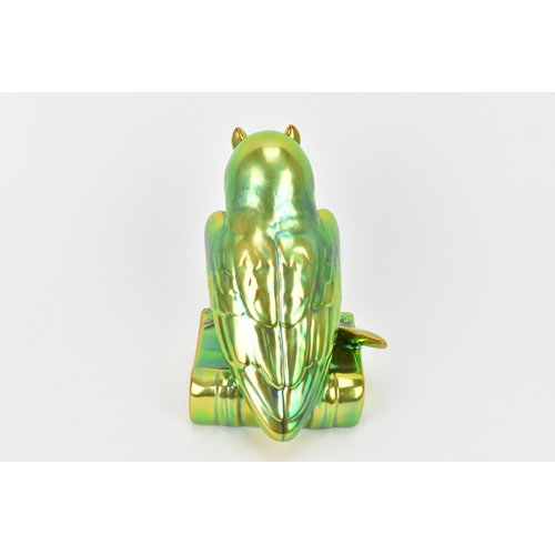 9 - A Hungarian Zsolnay Eosin green iridescent model of an owl, first half 20th century, with factory ma... 