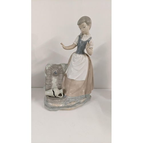 449 - Lladro Nao girl with broken jug figurine, 30cm h together with Lladro girl with rabbit figure and ot... 