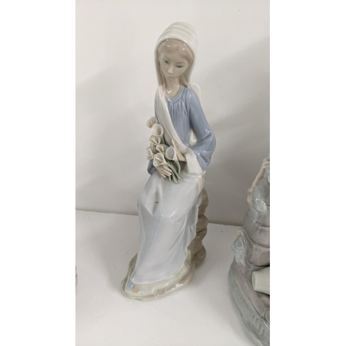 449 - Lladro Nao girl with broken jug figurine, 30cm h together with Lladro girl with rabbit figure and ot... 