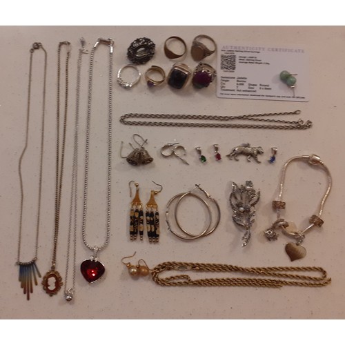 56 - Mixed costume jewellery, mainly silver and white metal to include a pair of Gemporia silver and jade... 