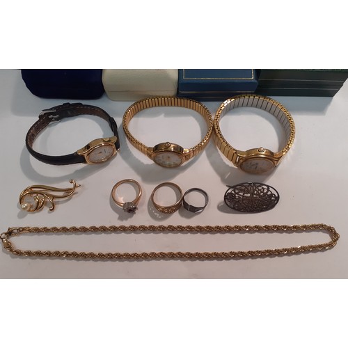 101 - Three ladies watches to include Lorus, a gold tone chain, a Toucan of Scotland Sterling silver brooc... 