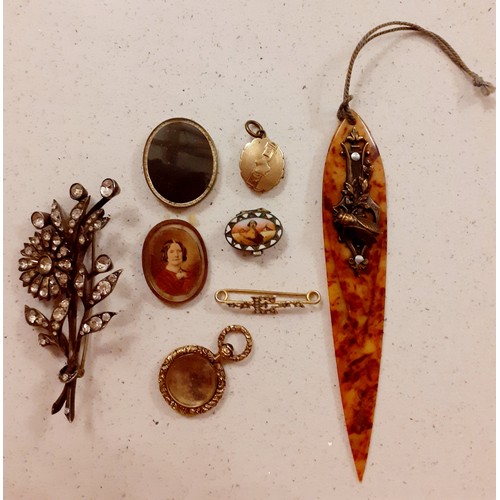 65 - A small quantity of Victorian and Edwardian jewellery to include a miniature Egyptian Revival silver... 