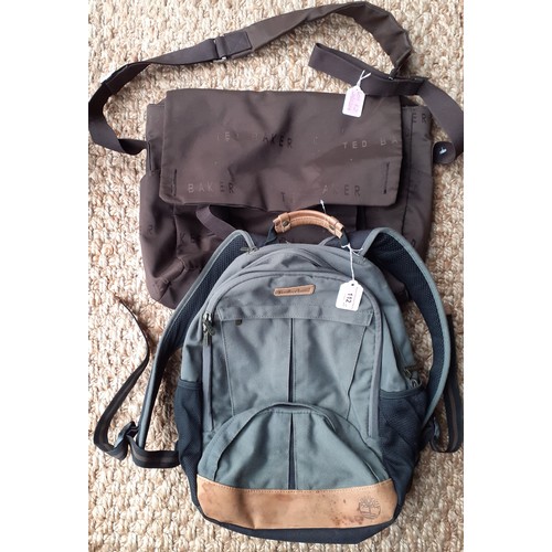 112 - Timberland and Ted Baker-A Timberland green canvas and brown leather rucksack and a TB brown laptop/... 