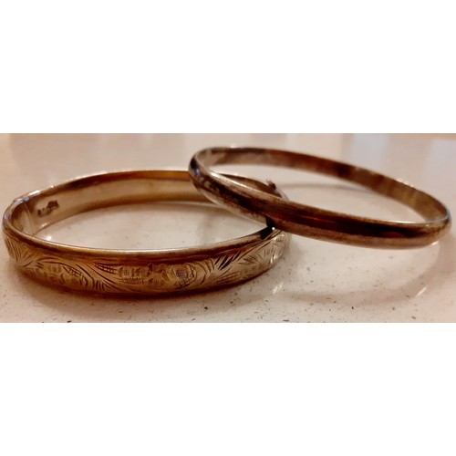 31 - Charles Horner- An engraved CH silver bangle (safety chain missing), 17.7g together with another sil... 