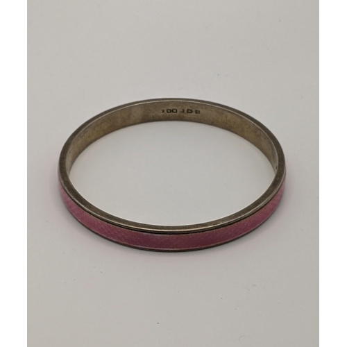 80 - Henry Matthews, English Art Deco period, silver and pink guilloche enamelled bangle, Birmingham 1922... 