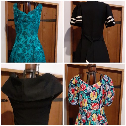 72 - A group of vintage ladies dresses, 1950's-1990's, to include a 1950's turquoise sleeveless evening g... 