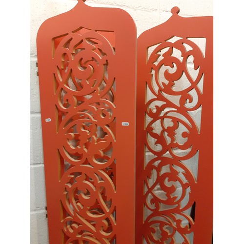 77 - A modern salmon painted 3 fold cut out screen, 40cm wide x 180cm high Location:BWR