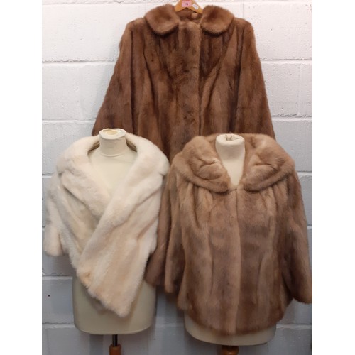 78 - A vintage arctic mink wrap, a 1950's brown mink bolero jacket with shawl collar 38