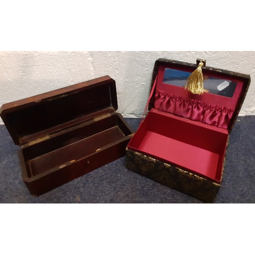 82 - A mixed lot comprising an early 20th Century parquetry jewellery box A/F, a silver cigarette case ma... 