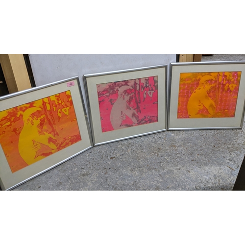 199 - Mike Bourne - The Swimmer '68 - a group of three silkscreen prints with acrylic effects, depicting B... 