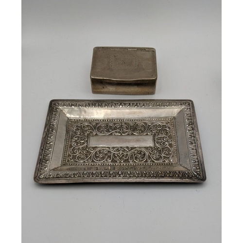 201 - A white metal pin dish having a floral embossed detail and a white metal trinket box A/F, 191.5g
Loc... 