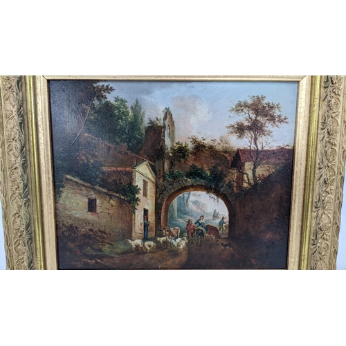 100 - A 19th century oil on board depicting a Continental street scene 23cm x 18cm, framed Location:RWF