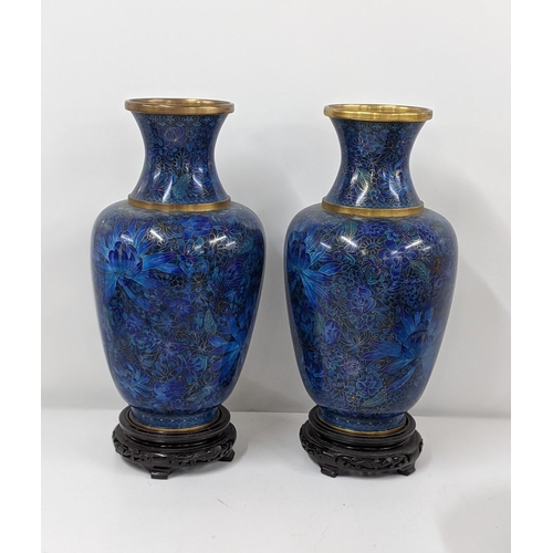 108 - A pair of vintage cloisonne enamel vases, 40cm h, Location:10.2