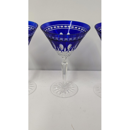 109 - Four Waterford Clarendon blue Martini glasses, Location:5.2