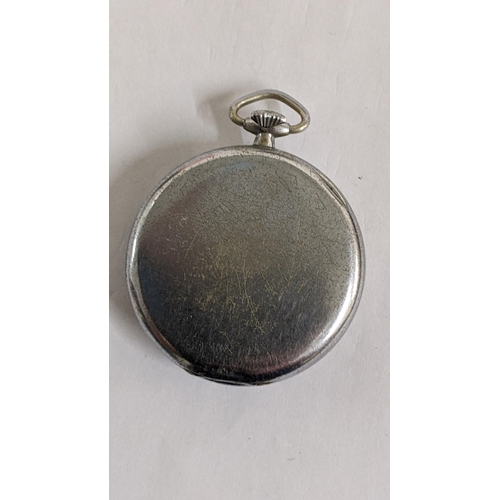 130 - An Omega open faced, nickel cased pocket watch, Location:CAB2