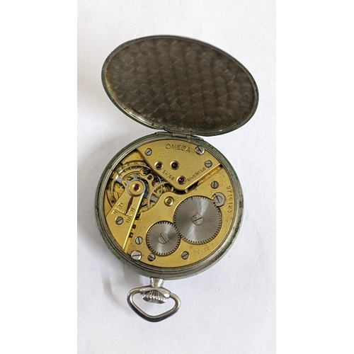 130 - An Omega open faced, nickel cased pocket watch, Location:CAB2