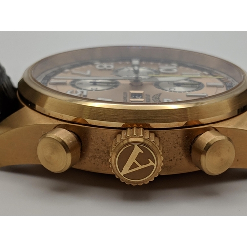 131 - An Aviator automatic gents stainless steel chronograph wristwatch with a gold dial, subsidiary secon... 