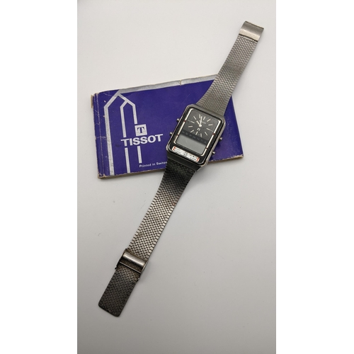 19 - A vintage Tissot F1 digital analogue gents stainless steel wristwatch, calibre 2045 with instruction... 