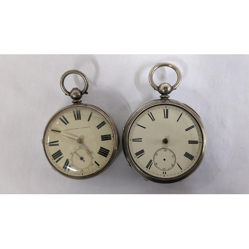 226 - Two open faced silver pocket watches, two include a Victorian watch, the movement signed J Robinson,... 