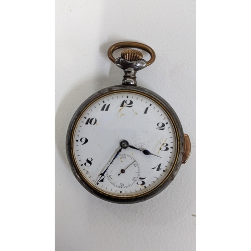 227 - An early 20th century open faced, quarter repeater pocket watch, in a gun metal case, A/F, (currentl... 