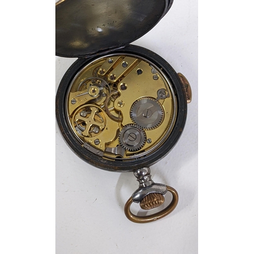 227 - An early 20th century open faced, quarter repeater pocket watch, in a gun metal case, A/F, (currentl... 