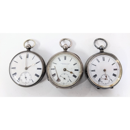 234 - Three late 19th/early 20th century open faced pocket watches to include a silver watch having a whit... 