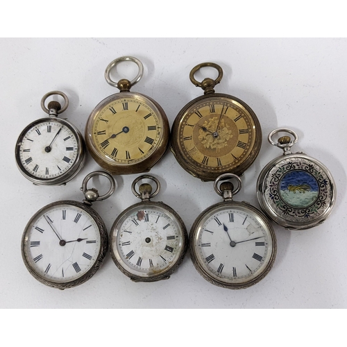 236 - A selection of late 19th/early 20th century fob watches to include a siler watch, inlaid with enamel... 