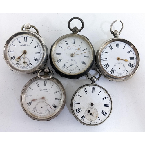 243 - Five late 19th/early 20th century open faced pocket watches to include a late Victorian Waltham watc... 