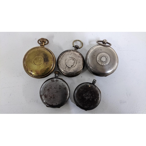 246 - Five late 19th/20th century open faced pocket watches to include a silver cased watch, the white ena... 