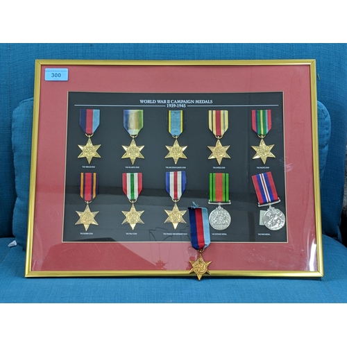 300 - Ten WWII re-strike medals, framed and glazed and one loose, to include The Air Crew Europe Star, The... 