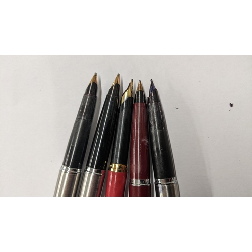 51 - Five Parker fountain pens to include a red marbled pen with arrow clip
Location:CAB7