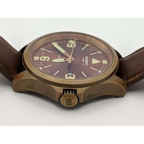 64 - A Traser H3 P67 officer pro automatic bronze gent wrist watch on a brown leather strap with its box
... 