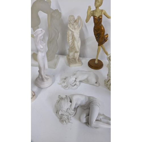 94 - Mixed figures of nude females to include a frosted Perspex model, Italian models of classical female... 