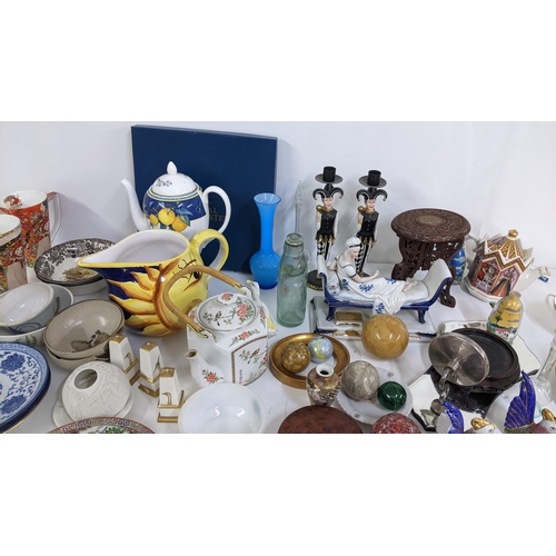 98 - A mixed lot to include figural candlesticks, Chinese plate, paperweight and other items Location:LWB