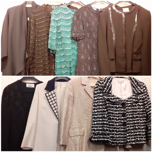 69 - Late 20th Century ladies evening clothes to include 4 Frank Usher outfits, sizes 10, 12 and Medium. ... 