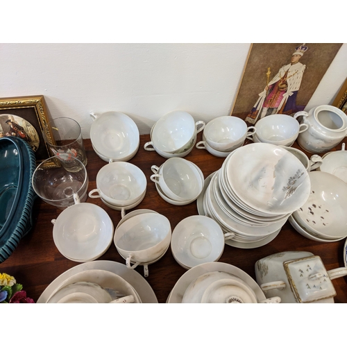 360 - A mixed lot of china, ceramics and glassware to include part tea sets, Noritake, Osborne, Royal crys... 