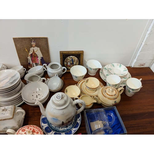 360 - A mixed lot of china, ceramics and glassware to include part tea sets, Noritake, Osborne, Royal crys... 