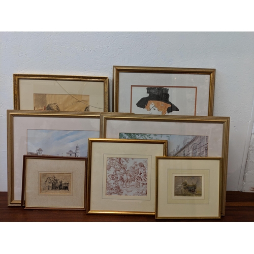 330 - Pictures to include a 19th century watercolour of a horse and cart, views of Cambridge, after Ego Sc... 