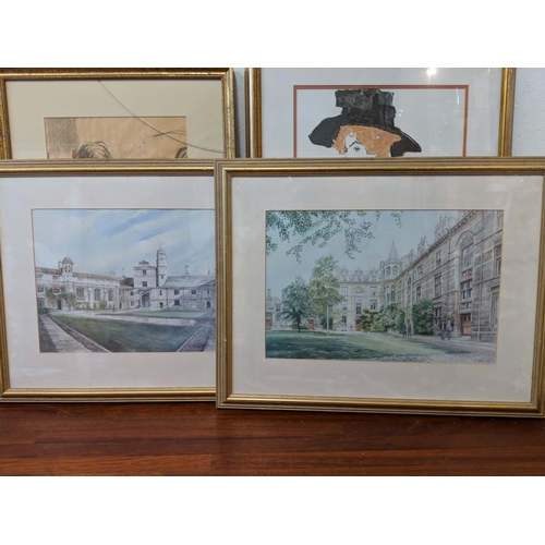 330 - Pictures to include a 19th century watercolour of a horse and cart, views of Cambridge, after Ego Sc... 