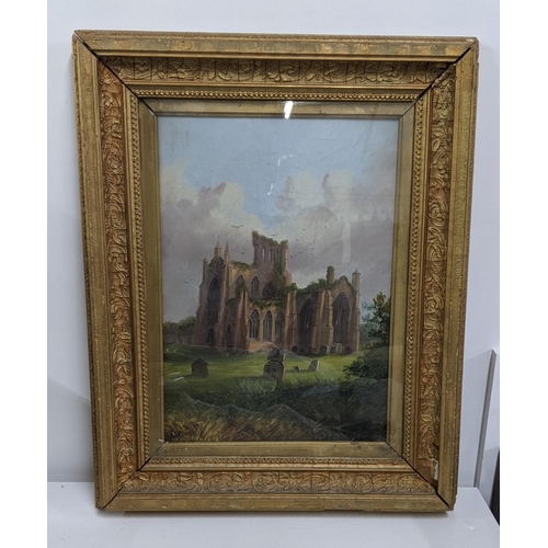 335 - A M.M Jacobi oil on canvas depicting ruins of a church, 35cm h x 25cm w, gilt framed and glazed
Loca... 