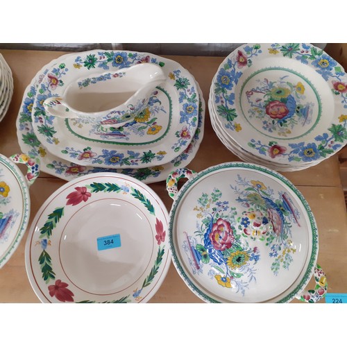 384 - A quantity of 1940's Masons Strathmore dinnerware to include platters and 2 tureens with lids togeth... 