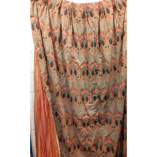 133 - Liberty-A pair of Lathe Tana Lawn curtains in pinks, lilac, brown, black and teal having a trip[le p... 