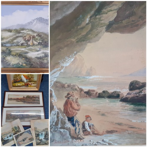 362 - A quantity of late 19th and 20th Century watercolours and oils to include a frameless oil on board o... 