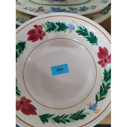 384 - A quantity of 1940's Masons Strathmore dinnerware to include platters and 2 tureens with lids togeth... 