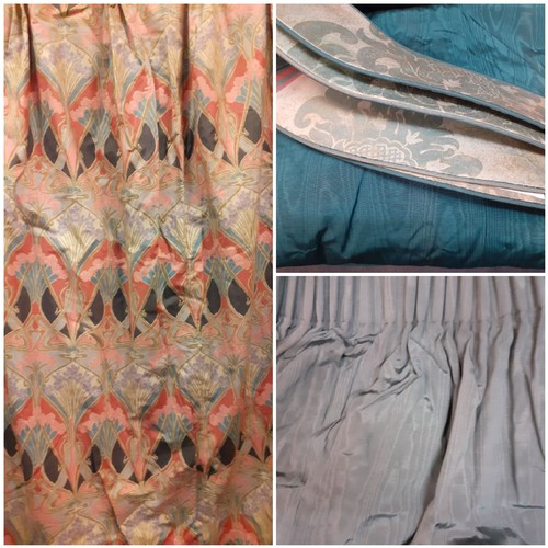 133 - Liberty-A pair of Lathe Tana Lawn curtains in pinks, lilac, brown, black and teal having a trip[le p... 