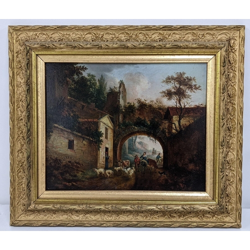 100 - A 19th century oil on board depicting a Continental street scene 23cm x 18cm, framed Location:RWF