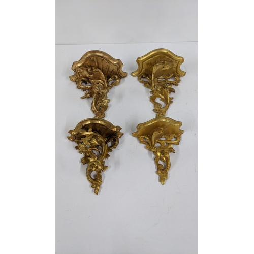 103 - Four mid 20th century gilt wood carved ornate wall brackets, Location:A3M