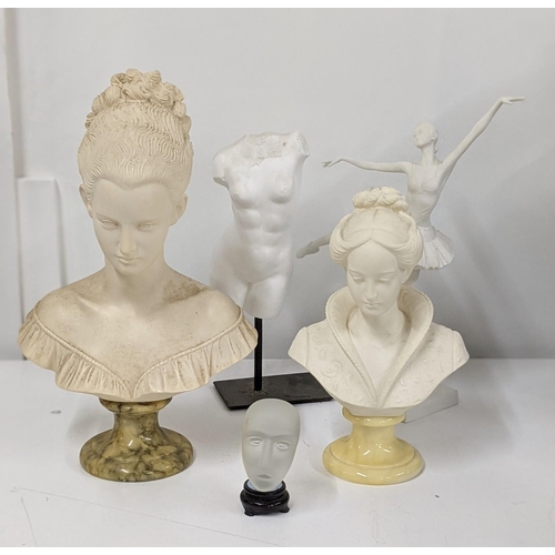 107 - A group of busts to include two Giannelli signed marble based female busts and others, including a b... 