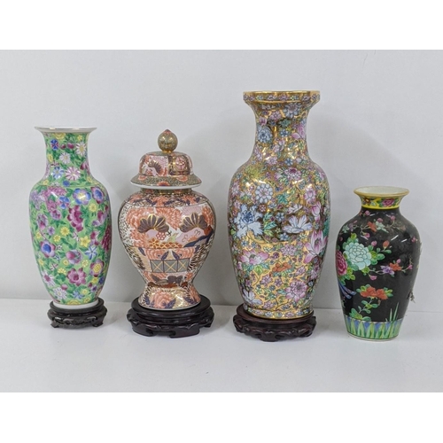 116 - Four oriental vases to include a Chinese famille rose vase and others, Location:7.3